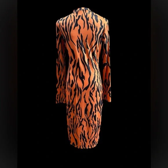 SHEIN sz LG long sleeve tiger print midi dress stretchy Halloween costume - Picture 5 of 9